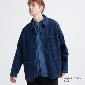 Men Uniqlo Utility Denim Jackets Blue | 608711