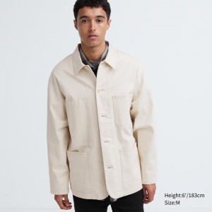 Men Uniqlo Utility Denim Jackets White | 71699