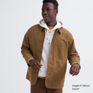 Men Uniqlo Utility Jackets Brown | 3145503