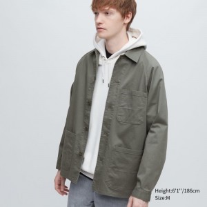 Men Uniqlo Utility Jackets Olive | 8541930