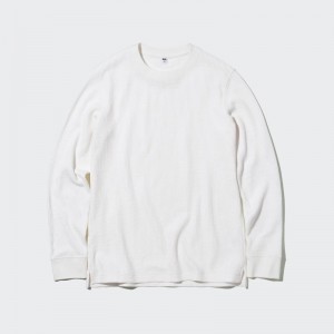 Men Uniqlo Waffle Crew Neck Long-Sleeve T Shirts White | 1522797