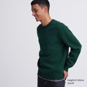 Men Uniqlo Washable Milano Ribbed Crew Neck Sweaters Green | 1403658