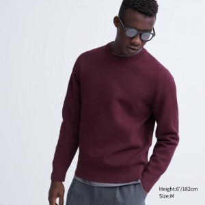 Men Uniqlo Washable Milano Ribbed Crew Neck Sweaters Burgundy | 6803316