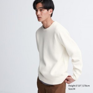Men Uniqlo Washable Milano Ribbed Crew Neck Sweaters White | 8141932
