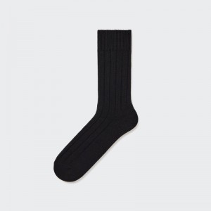 Men Uniqlo Wide-ribbed Socks Black | 7883204