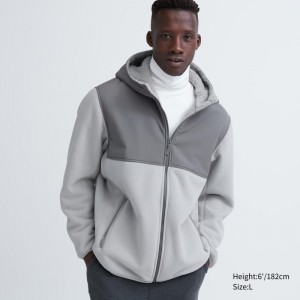 Men Uniqlo Windproof Outer Fleece Full-zip Hoodie Grey | 1870919