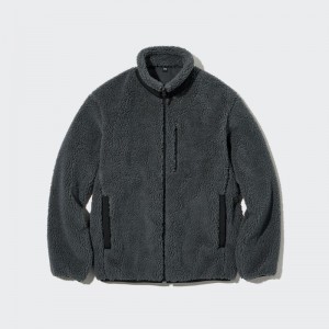 Men Uniqlo Windproof Outer Fleece Jackets Grey | 4158315
