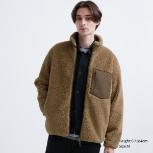Men Uniqlo Windproof Outer Fleece Jackets Beige | 1112218