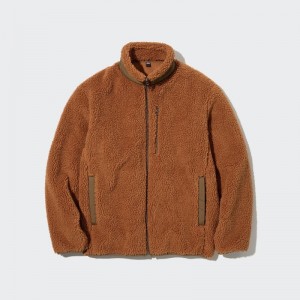 Men Uniqlo Windproof Outer Fleece Jackets Orange | 8938020