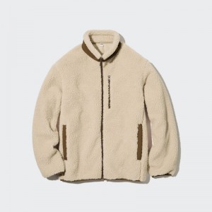 Men Uniqlo Windproof Outer Fleece Jackets Beige | 690103