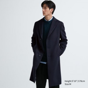 Men Uniqlo Wool Cashmere Chesterfield Coats Navy | 5728832
