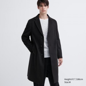 Men Uniqlo Wool Cashmere Chesterfield Coats Black | 367369