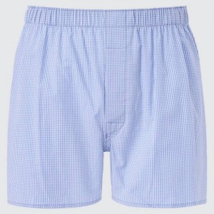 Men Uniqlo Woven Checked Boxer Underwear Blue | 1950912