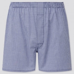 Men Uniqlo Woven Checked Boxer Underwear Navy | 2878813