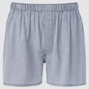 Men Uniqlo Woven Checked Boxer Underwear Navy | 7576442