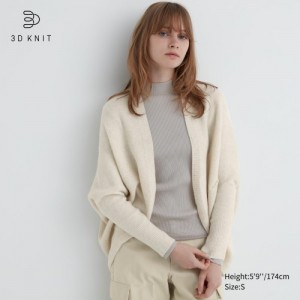 Women Uniqlo 3D Knit Souffle Yarn Long-Sleeve Cardigan White | 5188524