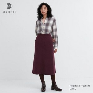 Women Uniqlo 3D Knit Souffle Yarn Skirts Burgundy | 2664560