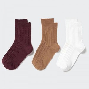 Women Uniqlo 3 Pairs Socks Burgundy | 8647389