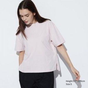 Women Uniqlo AIRism Cotton Short Sleeve T Shirts Pink | 7323773