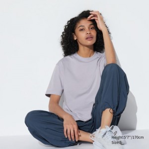 Women Uniqlo AIRism Cotton Short Sleeve T Shirts Grey | 4426077