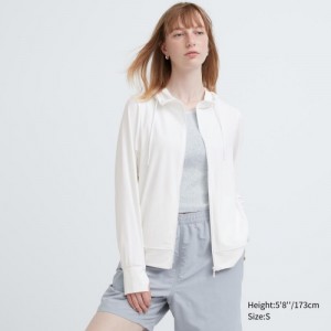 Women Uniqlo AIRism Mesh UV Protection Full-Zip Hoodie White | 9992279