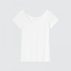 Women Uniqlo AIRism Scoop Neck Short-Sleeve T Shirts White | 3109142