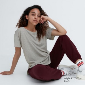 Women Uniqlo AIRism Seamless Boat Neck Short-Sleeve Long T Shirts Grey | 4231103