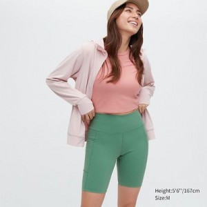 Women Uniqlo AIRism Soft Pocket Biker Shorts Green | 8164586