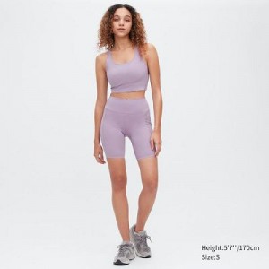 Women Uniqlo AIRism Soft Pocket Biker Shorts Purple | 8184509