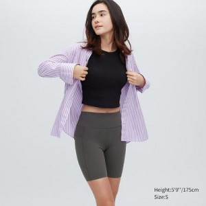 Women Uniqlo AIRism Soft Pocket Biker Shorts Grey | 3449574