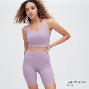 Women Uniqlo AIRism Soft Pocket Biker Shorts Purple | 4973900