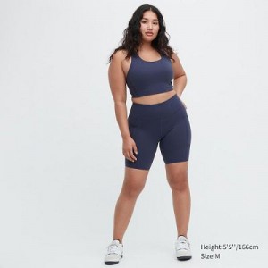 Women Uniqlo AIRism Soft Pocket Biker Shorts Blue | 416390