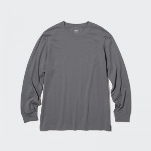 Women Uniqlo Airism Cotton Uv Protection Crew Neck Long-sleeve T Shirts Grey | 6556359