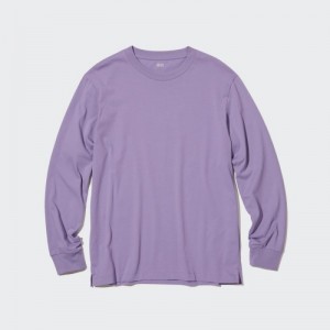 Women Uniqlo Airism Cotton Uv Protection Crew Neck Long-sleeve T Shirts Purple | 4592425