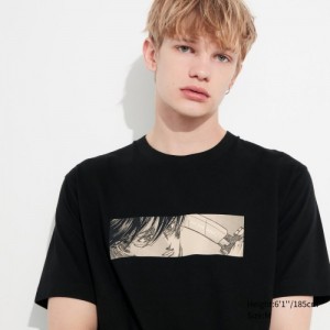 Women Uniqlo Attack on Titan UT Short-Sleeve T Shirts Black | 6408442