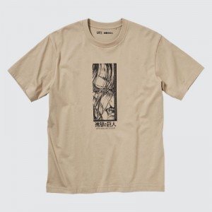Women Uniqlo Attack on Titan UT Short-Sleeve The "Rumbling" Begins T Shirts Beige | 9951169