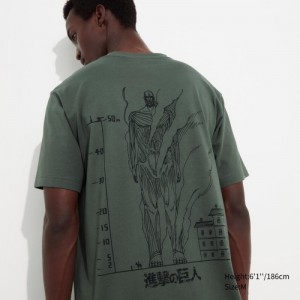 Women Uniqlo Attack on Titan UT Short-Sleeve T Shirts Green | 8976125