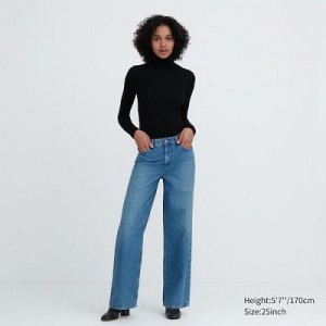 Women Uniqlo Baggy Jeans Blue | 5683228