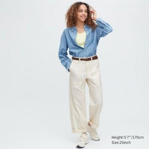 Women Uniqlo Baker Pants White | 9330175