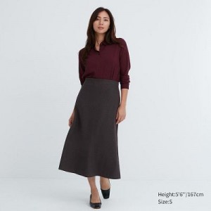 Women Uniqlo Brushed Jersey Flared Skirts Brown | 5774020
