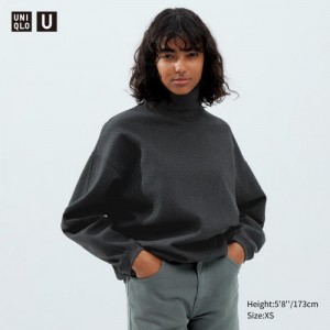 Women Uniqlo Brushed Jersey Turtleneck Long-Sleeve T Shirts Grey | 1499907