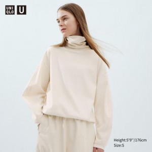 Women Uniqlo Brushed Jersey Turtleneck Long-Sleeve T Shirts White | 6844416