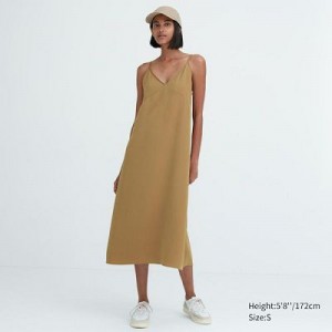Women Uniqlo Camisole Midi Dress Brown | 7891710