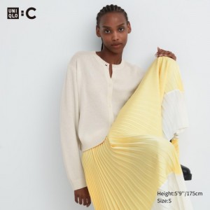Women Uniqlo Cashmere Crew Neck Long-Sleeve Short Cardigan White | 1216046