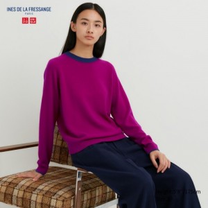 Women Uniqlo Cashmere Crew Neck Long-sleeve Sweaters Pink | 8040924
