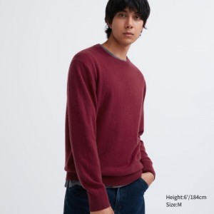 Women Uniqlo Cashmere Crew Neck Long-sleeve Sweaters Burgundy | 4905669