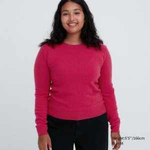 Women Uniqlo Cashmere Crew Neck Long-sleeve Sweaters Pink | 8150319