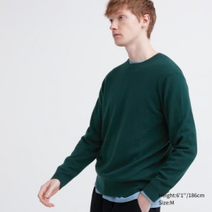 Women Uniqlo Cashmere Crew Neck Long-sleeve Sweaters Green | 3643001
