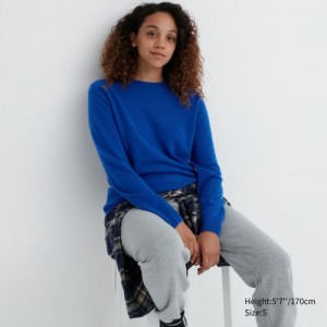 Women Uniqlo Cashmere Crew Neck Long-sleeve Sweaters Blue | 9400175