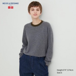 Women Uniqlo Cashmere Crew Neck Long-sleeve Sweaters Grey | 5227864